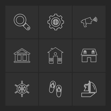 siyah arka plan üzerine minimalist düz vektör app simge kümesi