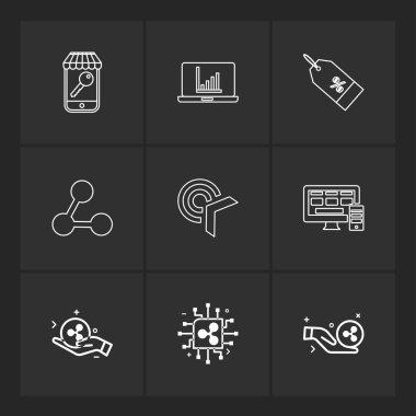 farklı minimalist düz vektör app simgeler siyah arka plan üzerine