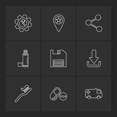 farklı minimalist düz vektör app simgeler siyah arka plan üzerine