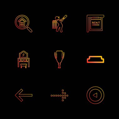 siyah arka plan üzerine minimalist düz vektör app simge kümesi