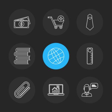 siyah arka plan üzerine minimalist düz vektör app simge kümesi