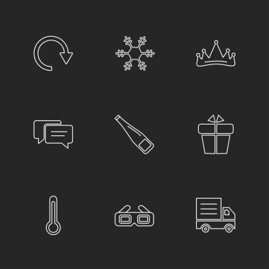 siyah arka plan üzerine minimalist düz vektör app simge kümesi