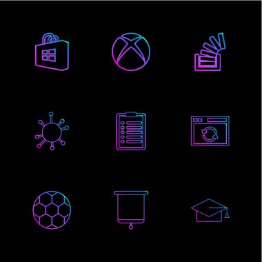 siyah arka plan üzerine minimalist düz vektör app simge kümesi