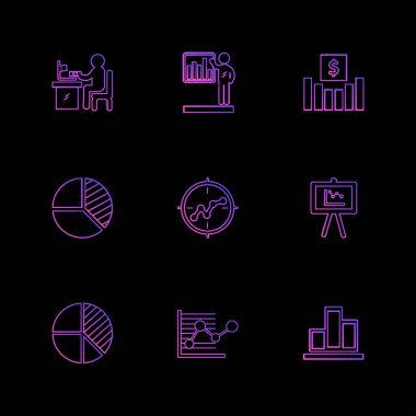 siyah arka plan üzerine minimalist düz vektör app simge kümesi