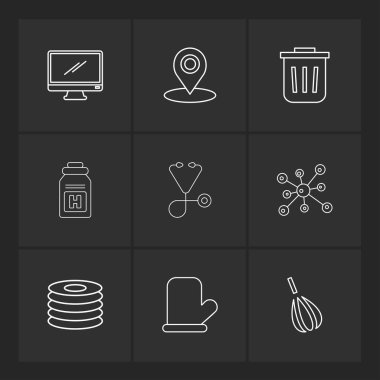 farklı minimalist düz vektör app simgeler siyah arka plan üzerine