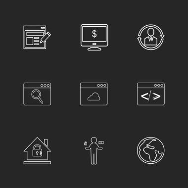 farklı minimalist düz vektör app simgeler siyah arka plan üzerine