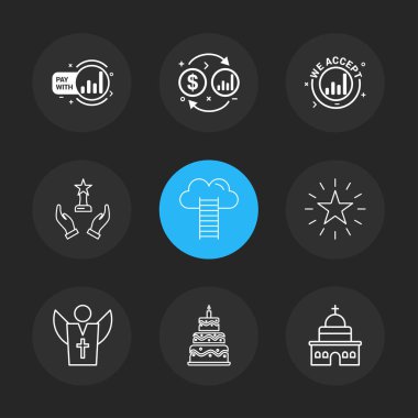 siyah arka plan üzerine minimalist düz vektör app simge kümesi