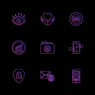 siyah arka plan üzerine minimalist düz vektör app simge kümesi