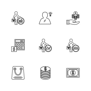 iş kavramı, beyaz arka plan üzerinde yaratıcı farklı Internet düz vektör app simgeleri 