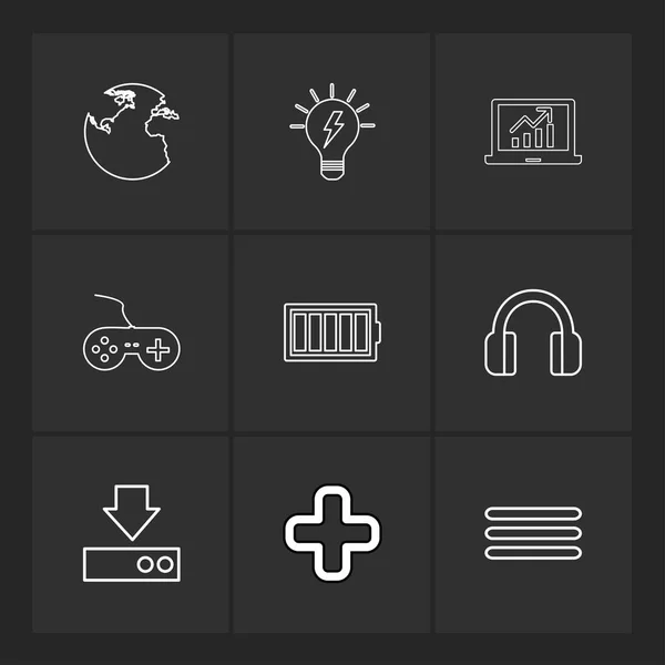 Set Minimalistic Flat Vector App Icons Black Background — Stock Vector