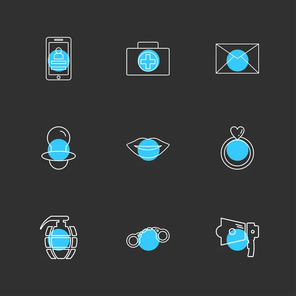 Verschillende Minimalistische Platte Vector App Pictogrammen — Stockvector