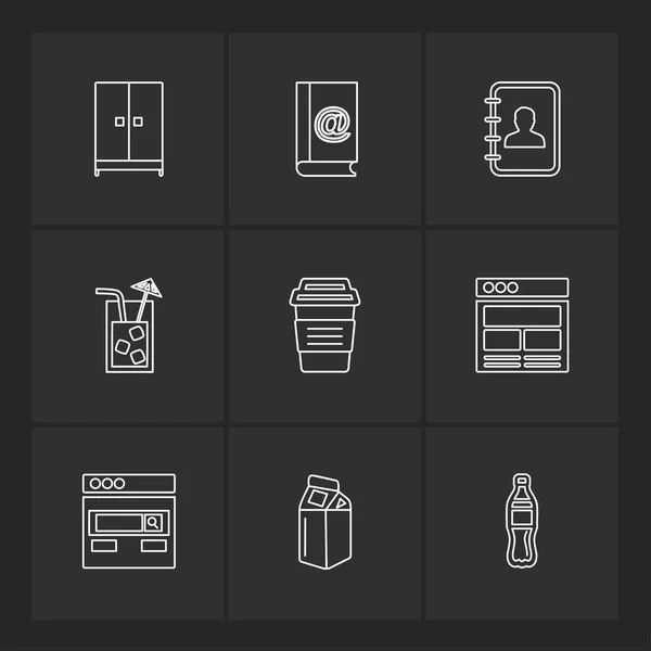 Diferentes Iconos Aplicación Vector Plano Minimalista Sobre Fondo Negro — Archivo Imágenes Vectoriales