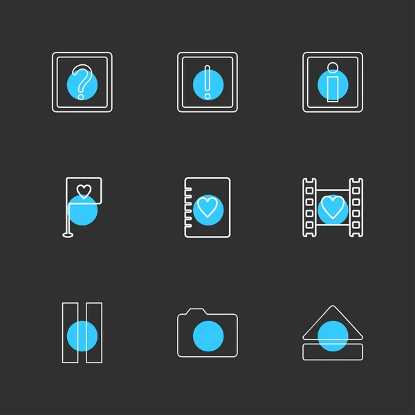 Conjunto Iconos Aplicaciones Vectores Planos Minimalistas Sobre Fondo Negro — Vector de stock