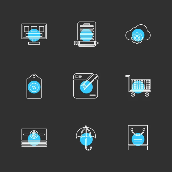 Olika Minimalistisk Platt Vector Appikoner Svart Bakgrund — Stock vektor