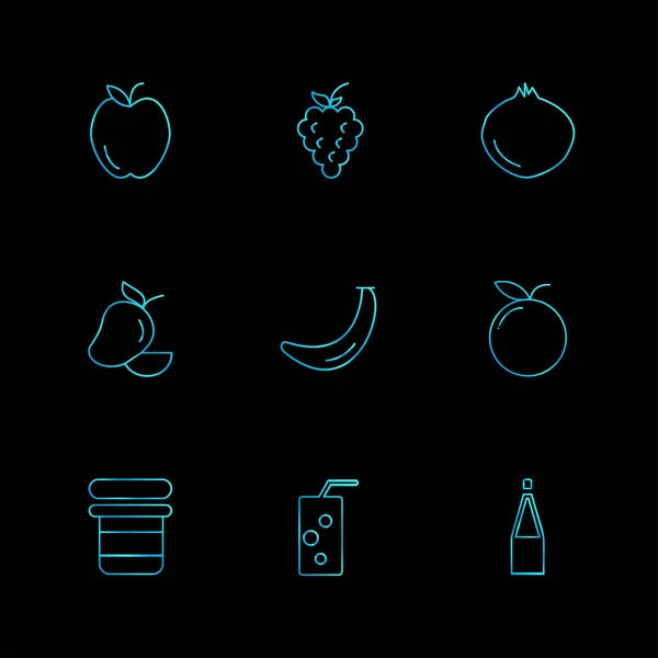 Set Icone Minimaliste App Vettoriali Piatte Sfondo Nero — Vettoriale Stock