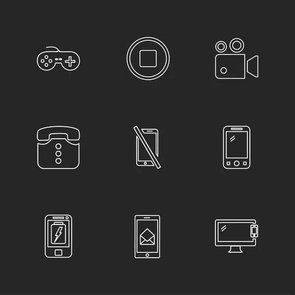 Verschillende Minimalistische Platte Vector App Pictogrammen Zwarte Achtergrond — Stockvector