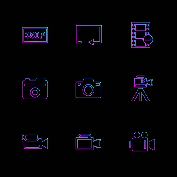 Conjunto Iconos Aplicaciones Vectores Planos Minimalistas Sobre Fondo Negro — Vector de stock