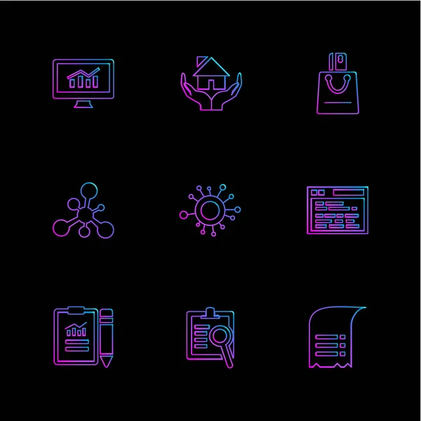 Conjunto Iconos Aplicaciones Vectores Planos Minimalistas Sobre Fondo Negro — Vector de stock