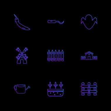 farklı minimalist düz vektör app simgeler siyah arka plan üzerine