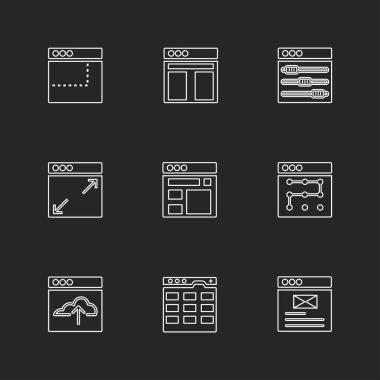 siyah arka plan üzerine minimalist düz vektör app simge kümesi