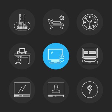 siyah arka plan üzerine minimalist düz vektör app simge kümesi