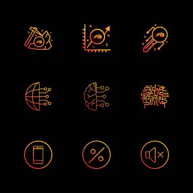 farklı minimalist düz vektör app simgeler siyah arka plan üzerine