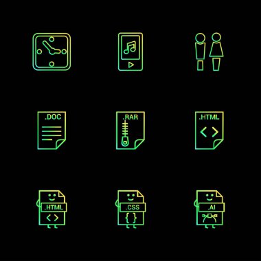 farklı minimalist düz vektör app simgeler siyah arka plan üzerine