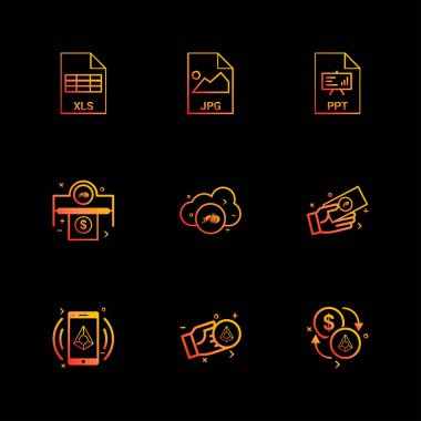 siyah arka plan üzerine minimalist düz vektör app simge kümesi