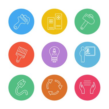 Beyaz arka plan üzerinde farklı minimalist düz vektör app simgeleri