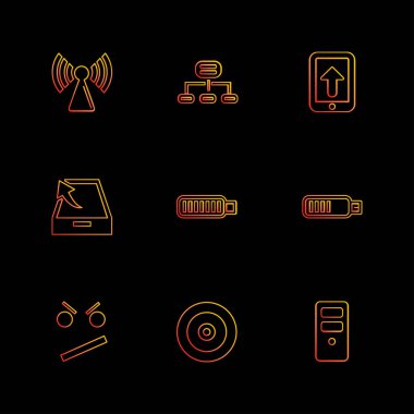 siyah arka plan üzerinde renkli minimalist düz vektör app simgeleri