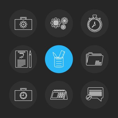 iş basit simgeler siyah arka plan, düz vektör çizim