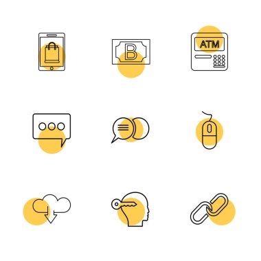 Beyaz arka plan üzerinde renkli daireler ile minimalist düz vektör app simgeleri