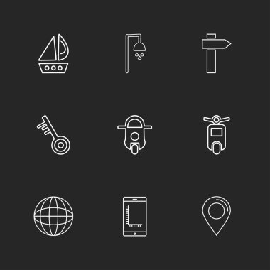 simgeler, siyah arka plan ve basit düz app simgeler, vektör çizim set koleksiyonu