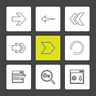 oklar yön işaretçiler yaratıcı simgeler ayarla, düz özel koleksiyon vektör