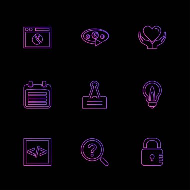 farklı minimalist düz vektör app simgeler siyah arka plan üzerine