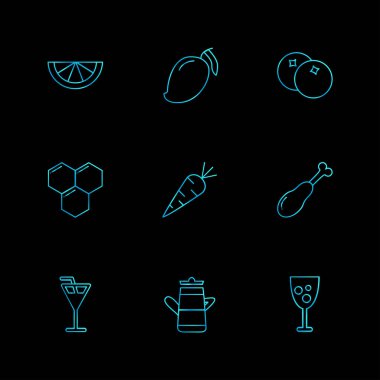 siyah arka plan üzerinde renkli minimalist düz vektör app simgeleri