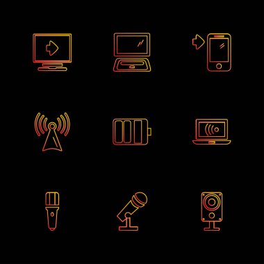 minimalist düz vektör app simgeler siyah arka plan üzerine 