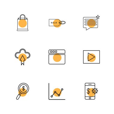 Beyaz arka plan üzerinde farklı minimalist düz vektör app simgeleri