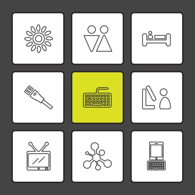 Beyaz arka plan üzerinde farklı minimalist düz vektör app simgeleri