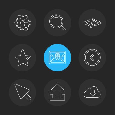 farklı minimalist düz vektör app simgeler siyah arka plan üzerine