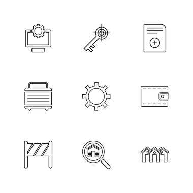 Beyaz arka plan üzerinde farklı minimalist düz vektör app simgeleri