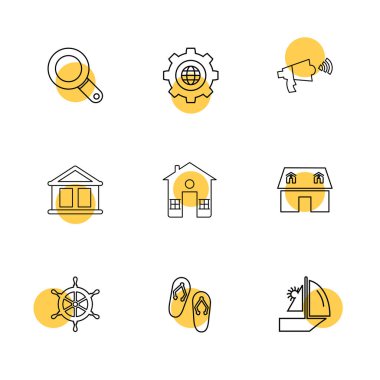 Beyaz arka plan üzerinde renkli daireler ile minimalist düz vektör app simgeleri 