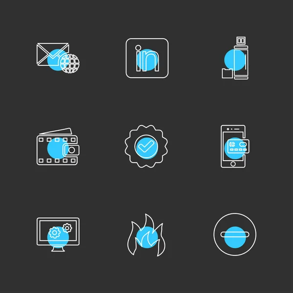 Set Various Theme App Icons Black Background — Stock Vector