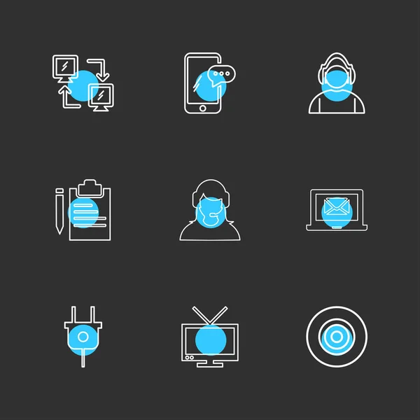 Different Minimalistic Flat Vector App Icons Black Background — Stock Vector