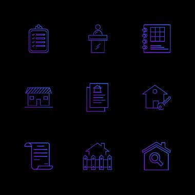 siyah arka plan, düz vektör çizim grafik simgeleri