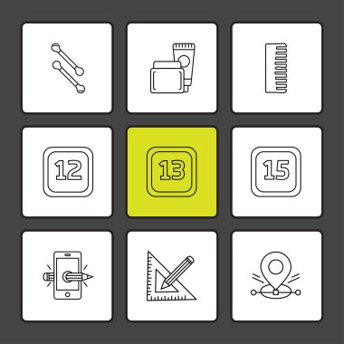 Beyaz arka plan üzerinde izole çeşitli tema app simge kümesi