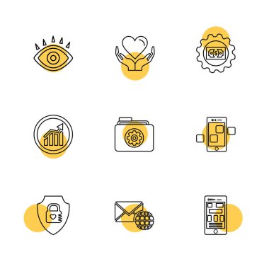 Beyaz arka plan üzerinde renkli daireler ile minimalist düz vektör app simgeleri 