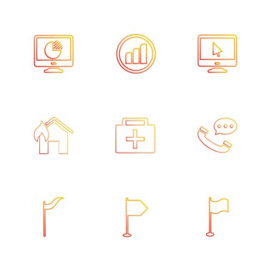 Beyaz arka plan üzerinde renkli minimalist düz vektör app simgeleri