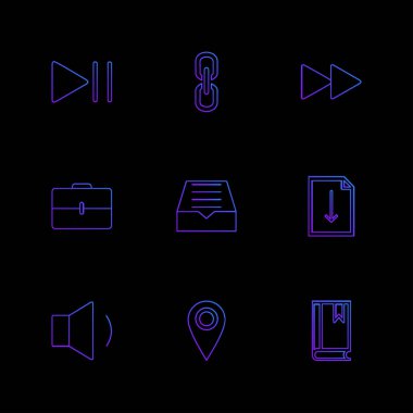 siyah arka plan üzerinde renkli minimalist düz vektör app simgeleri