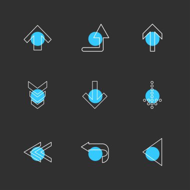siyah arka plan, düz vektör çizim farklı ok simgeleri